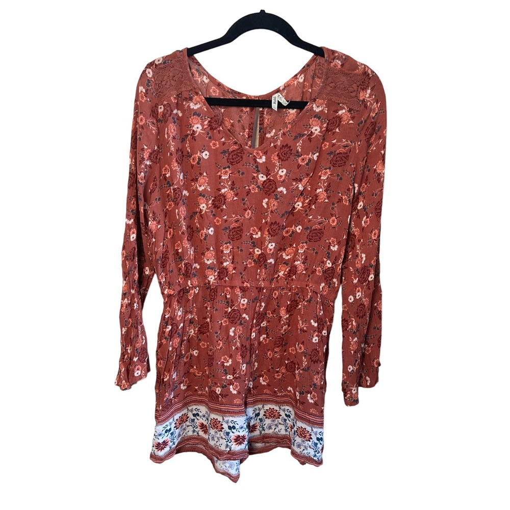 Mudd Women's L Boho Floral Long Sleeve Romper